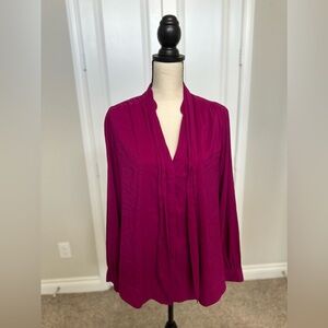Express Magenta Pleated V-Neck Blouse